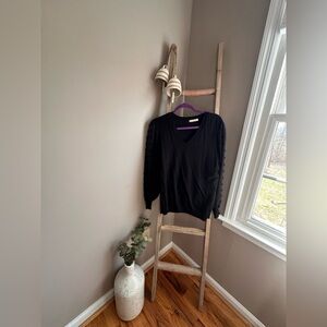 CeCe Black V-Neck Button-Sleeve Sweater